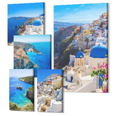 Öt részes vászonkép Kilátás a kék kupolás görög szigetekre