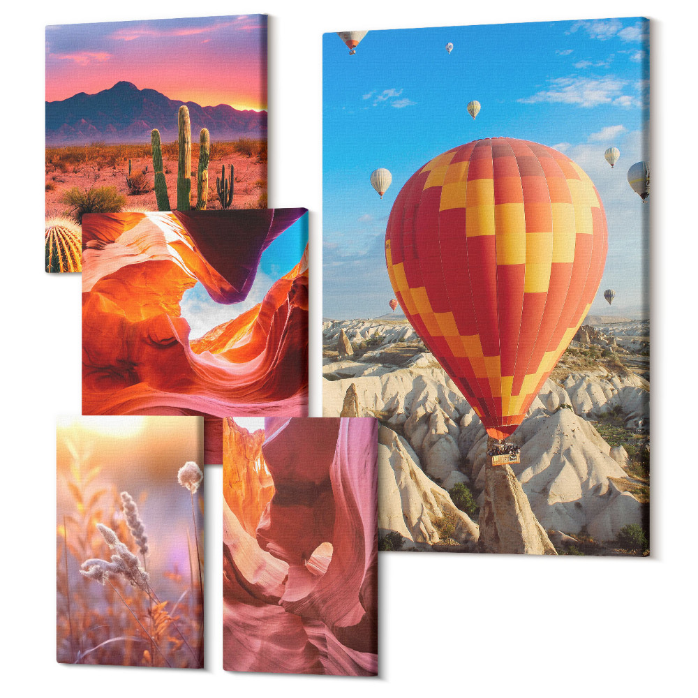 Öt részes vászonkép szett Sivatagi tájak léggömbökkel és sziklaképződményekkel
