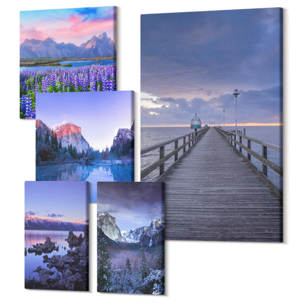 Öt részes vászonkép szett Hegyi és tengerparti tájak festői kilátással