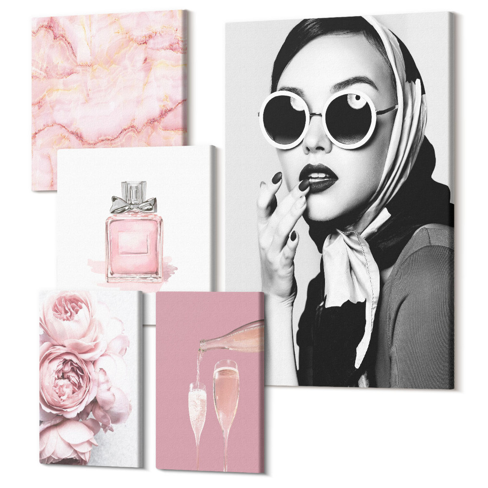 Öt részes vászonkép szett Stílusos akcentusok a rózsaszín és az elegancia árnyalataiban