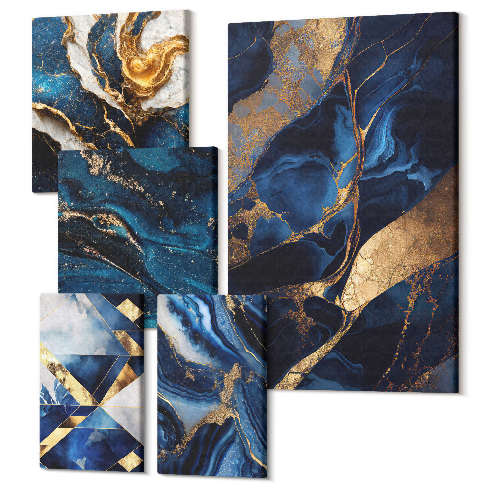 Vászonkép ötrészes Absztrakt minták a kék árnyalataiban