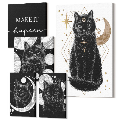 Öt részes vászonkép szett Fekete boho macskák térmotívumokkal