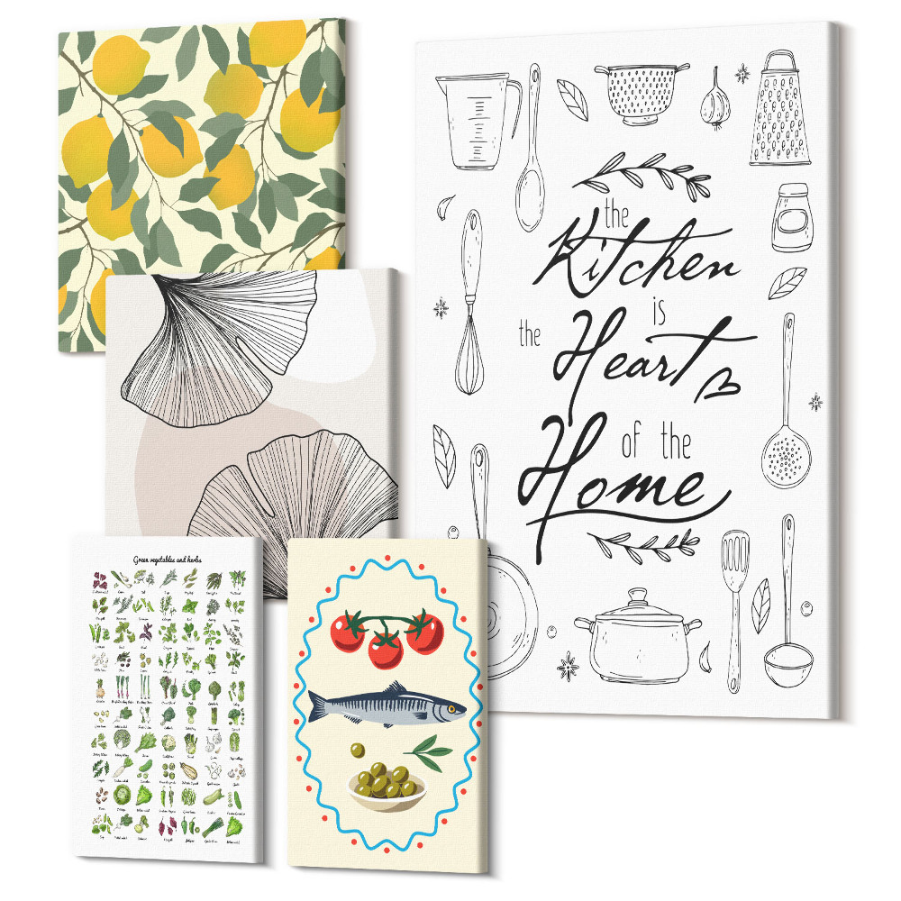 Öt részes vászonkép A konyha ihlette a stílusos belső akcentusokat