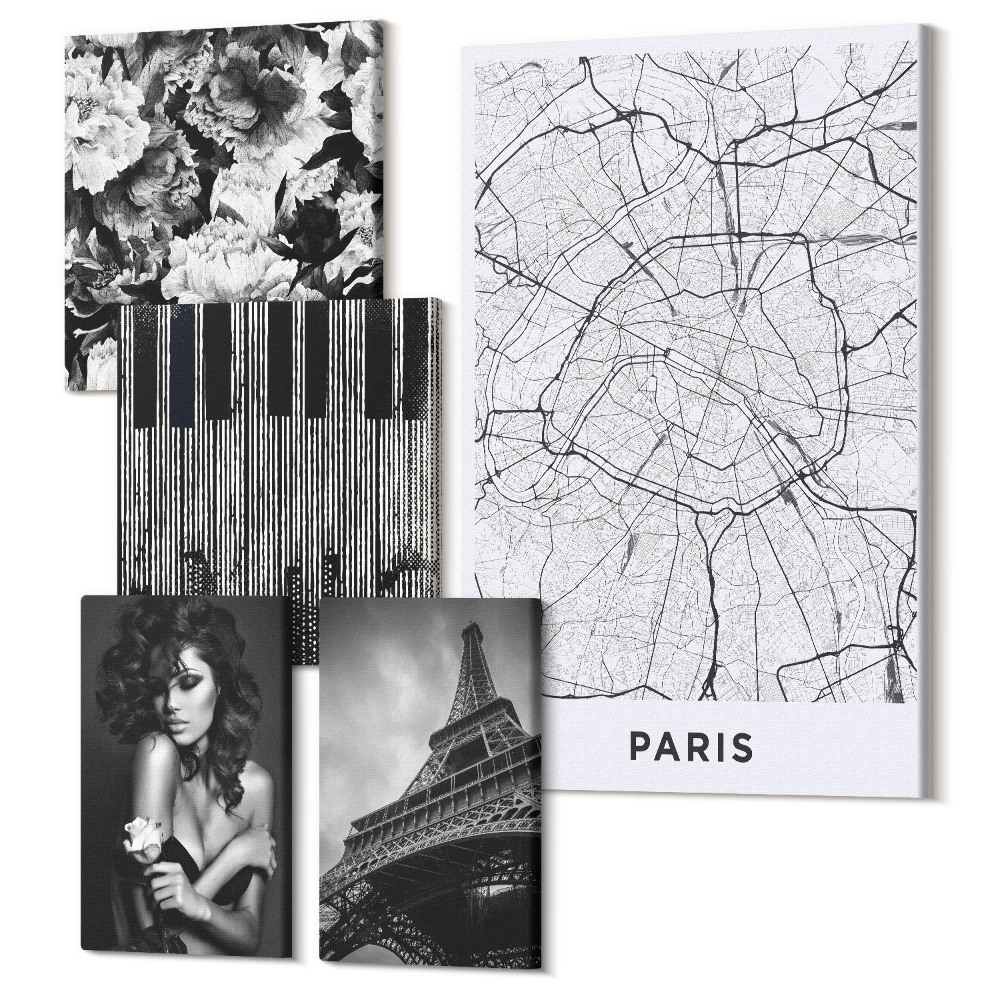 Öt részes vászonkép szett Párizsi stílusú elegáns motívumok és városi építészet