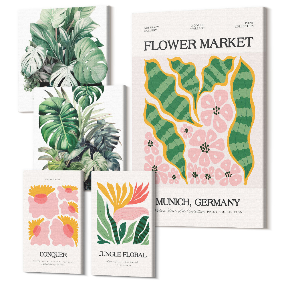 Öt részes vászonkép Növényi motívumok és virágos díszítések bohó stílusban