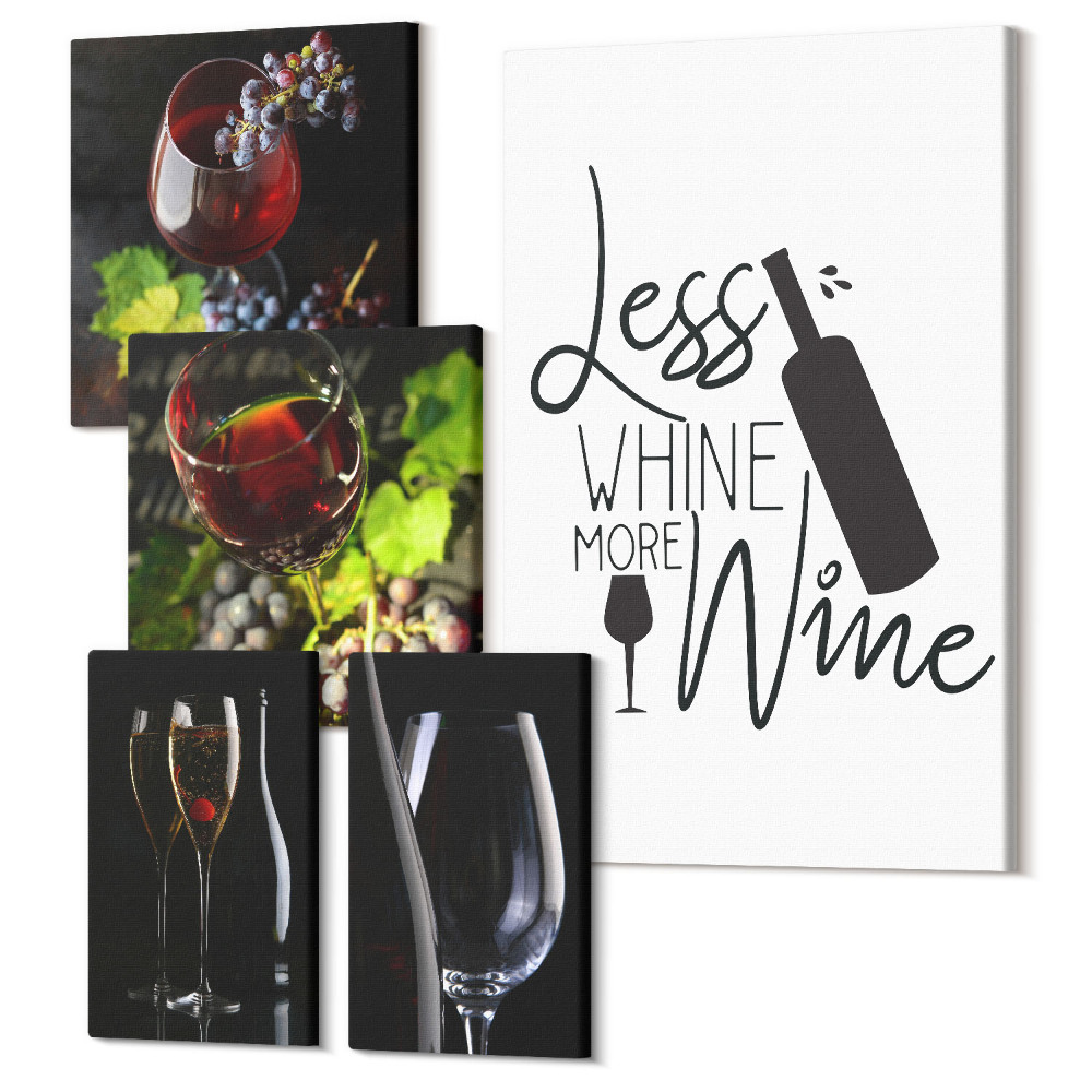 Vászonkép ötrészes Stílusos bor és borkóstoló kiegészítők