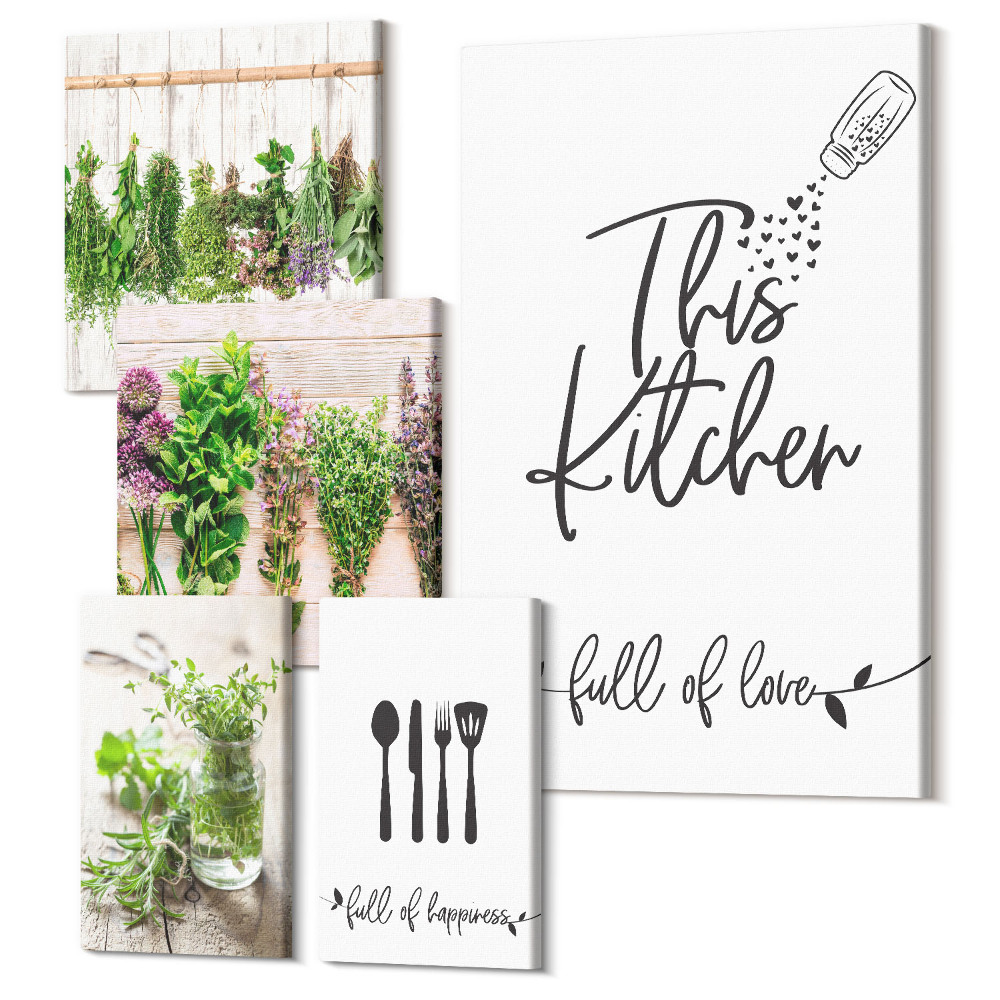 Öt részes vászonkép szett Rusztikus stílusú gyógynövénykonyhai inspirációk