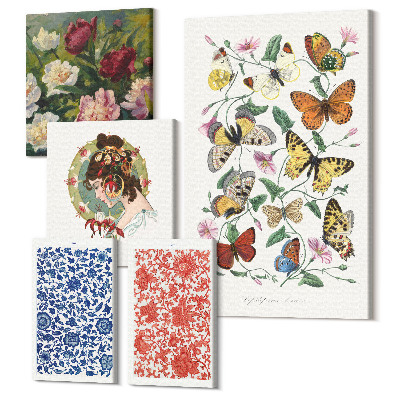 Öt részes vászonkép Vintage virágos és pillangós dekoráció