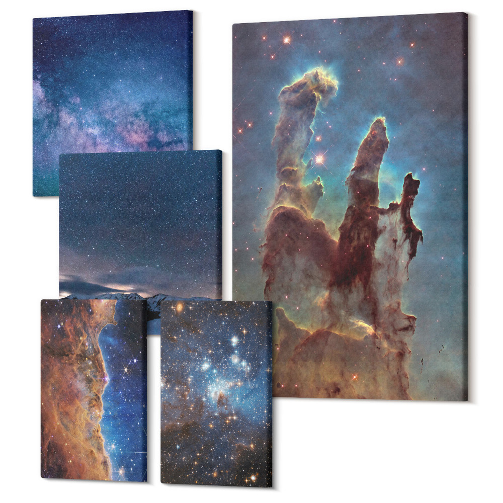 Öt részes vászonkép szett Galaxisok és ködök kozmikus tájai az éjszakai égbolton