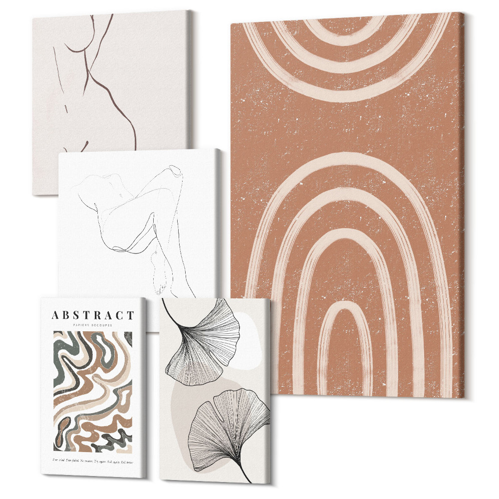 Vászonkép ötrészes Stílusos absztrakt kompozíciók figurális motívumokkal