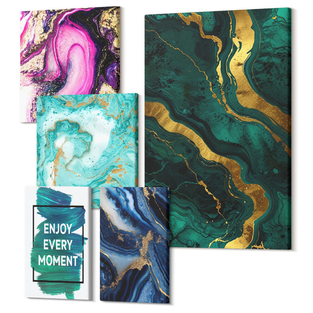 Öt részes vászonkép Absztrakt minták zöld és lila árnyalataiban