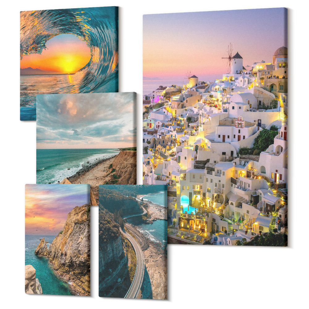 Öt részes vászonkép szett Tengerparti tájak festői kilátással és strandokkal