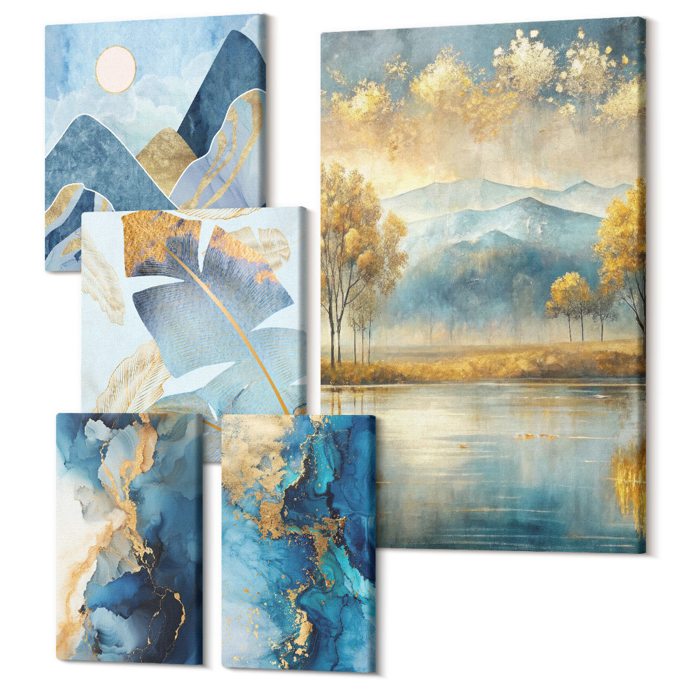 Öt részes vászonkép Stílusos hegyi tájak növényi akcentussal