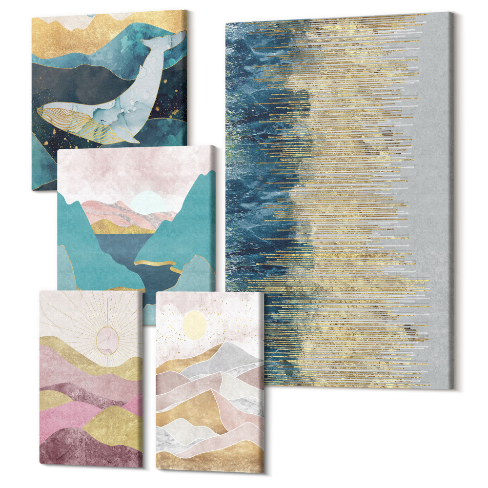 Vászonkép ötrészes Absztrakt hegyi és tengeri tájak modern stílusban