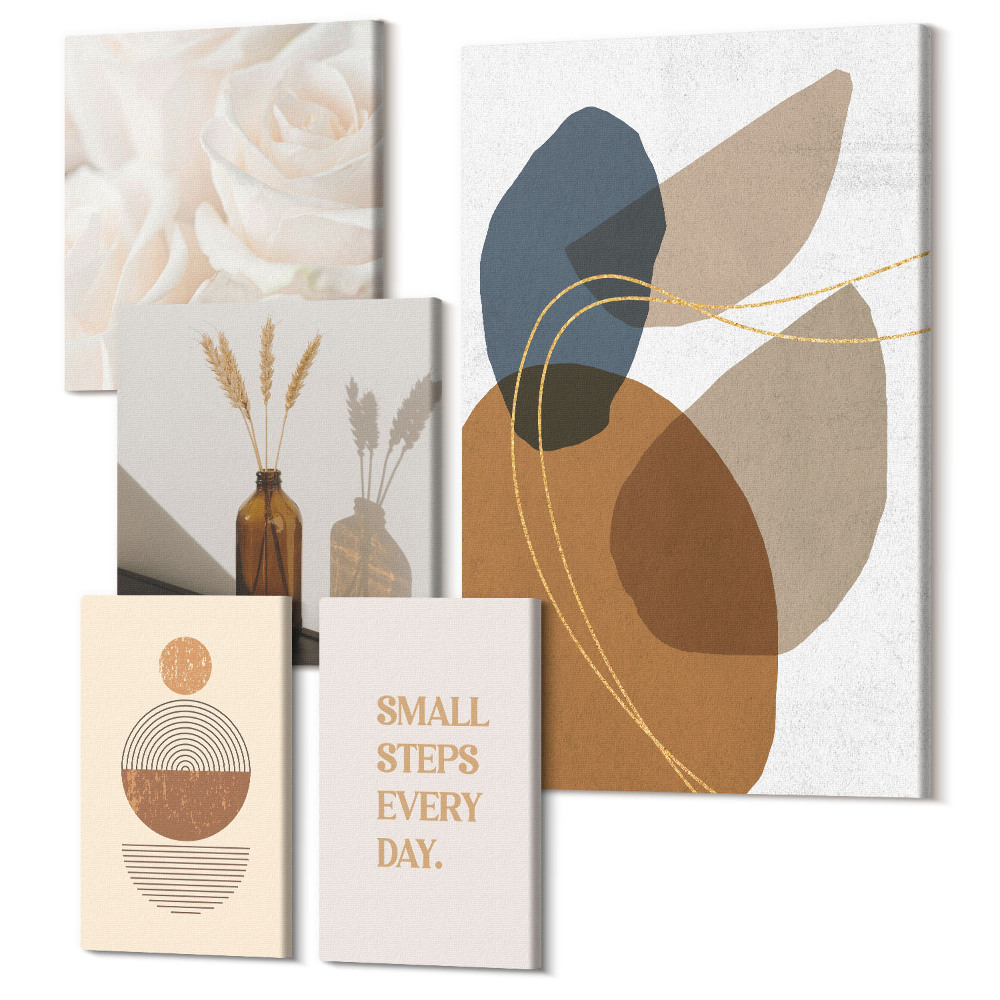 Öt részes vászonkép szett Dekoratív bohó stílusú kompozíciók növényi ékezetekkel