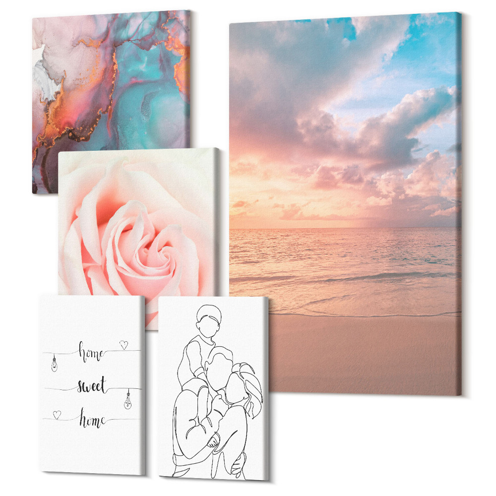 Vászonkép ötrészes Tengeri tájak, romantikus motívumok és finom vonalak