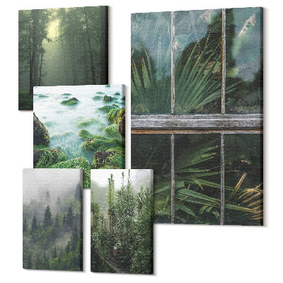 Öt részes vászonkép Zöld tájak erdőkkel és természetes növényzettel