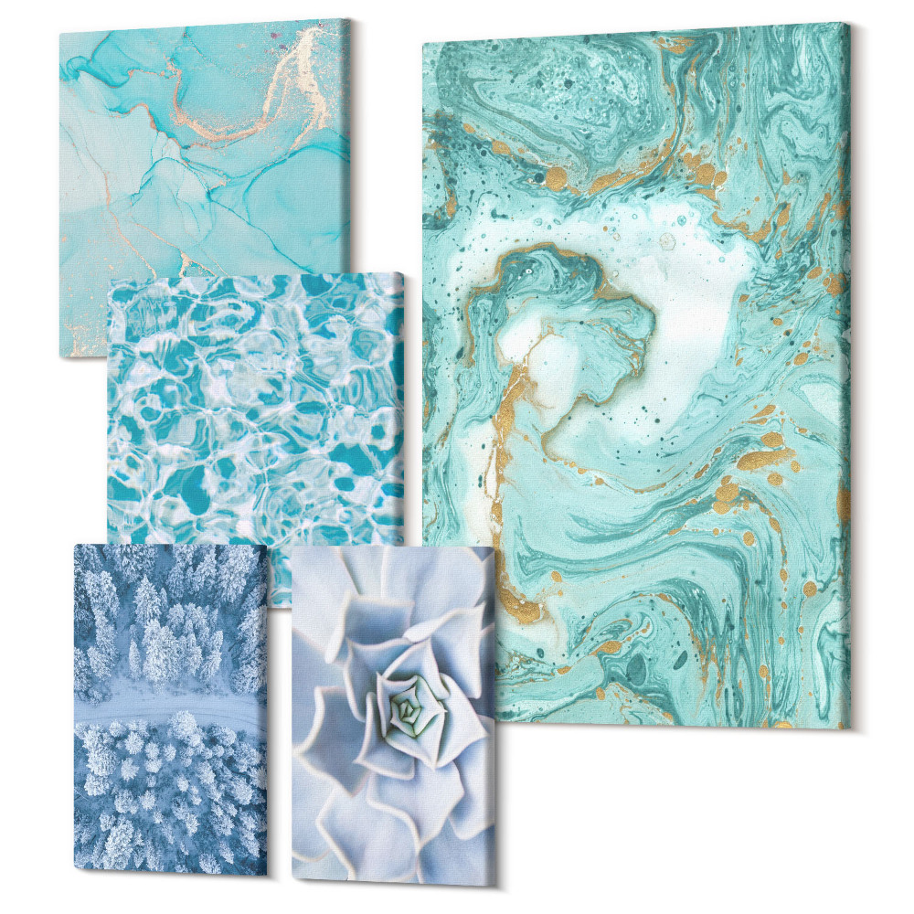 Vászonkép ötrészes Stílusos akcentusok a türkiz és a kék árnyalataiban