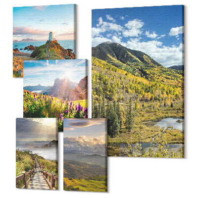 Vászonkép ötrészes Hegyi tájak festői kilátással a természetre