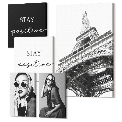 Öt részes vászonkép Stílusos grafika divatos és párizsi akcentussal