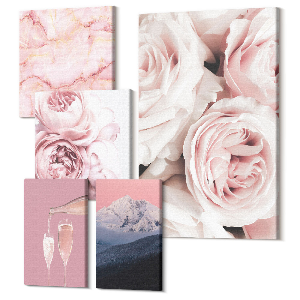 Öt részes vászonkép Rózsaszín virágok elegáns díszítéssel és finom mintákkal