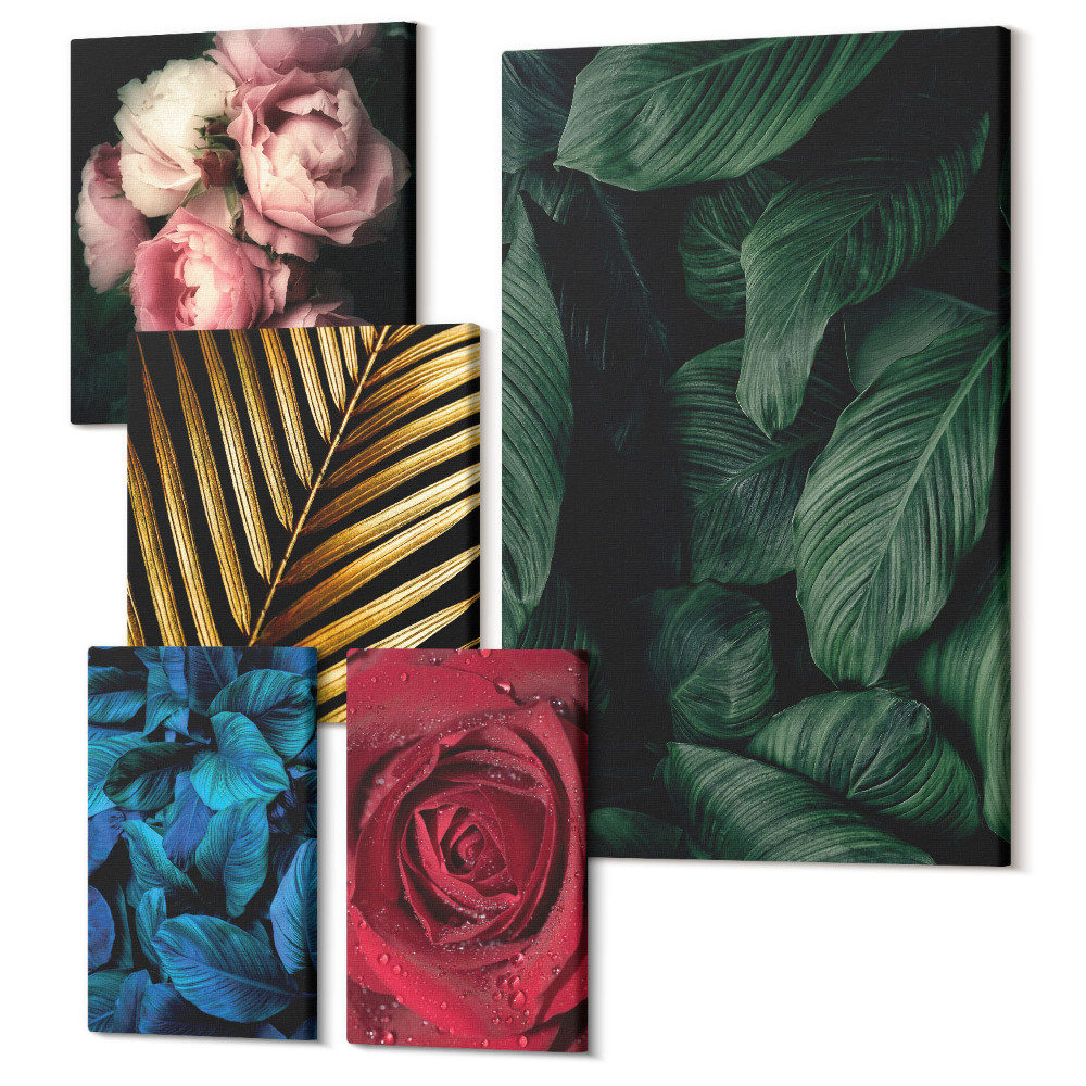 Öt részes vászonkép Növényi motívumok virágokkal és levelekkel természetes stílusban