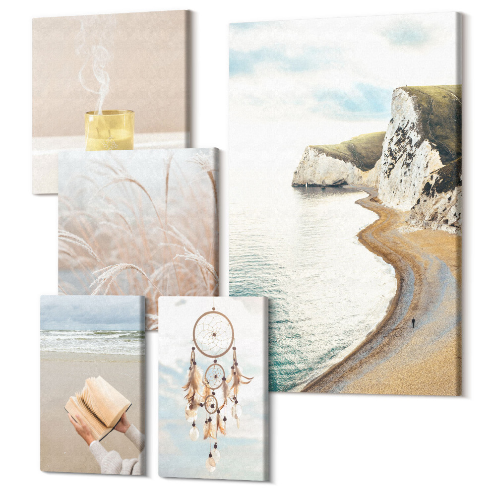 Vászonkép ötrészes Pihentető természeti témák könyvekkel és álmokkal