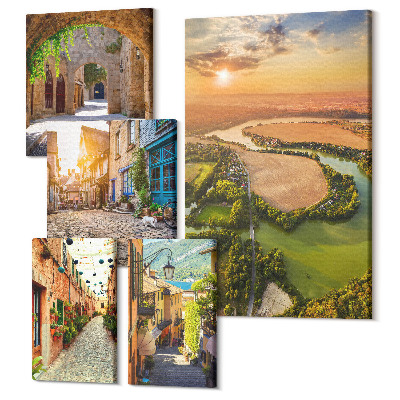 Öt részes vászonkép Bájos tájak festői utcákkal és természettel
