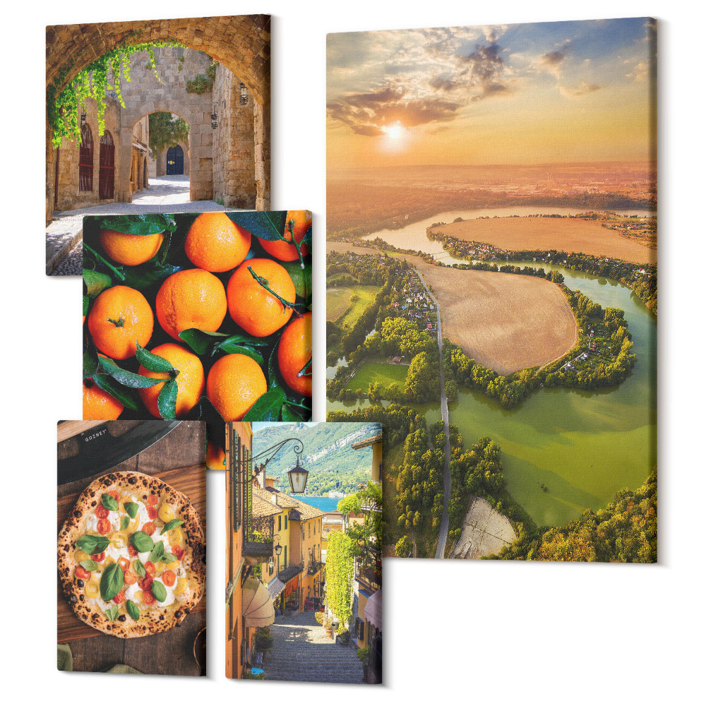 Öt részes vászonkép szett Természeti tájak, kilátással az olasz ízekre