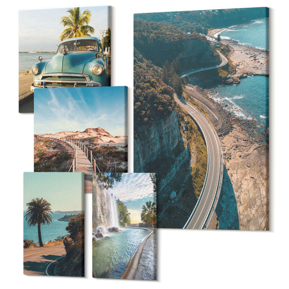 Öt részes vászonkép Utazás tájakon autókkal és természettel