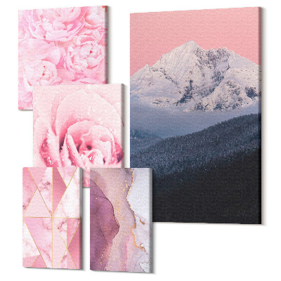 Öt részes vászonkép Rózsaszín tájak és virágok modern stílusban