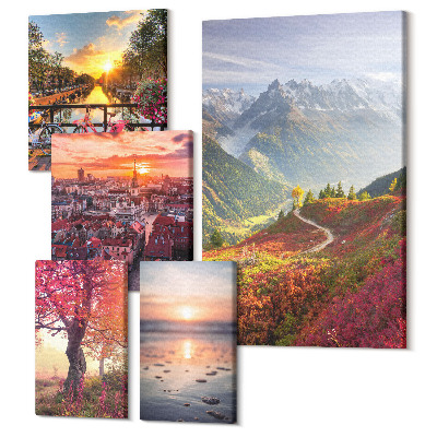 Vászonkép ötrészes Hegyi tájak és városi természeti kilátások