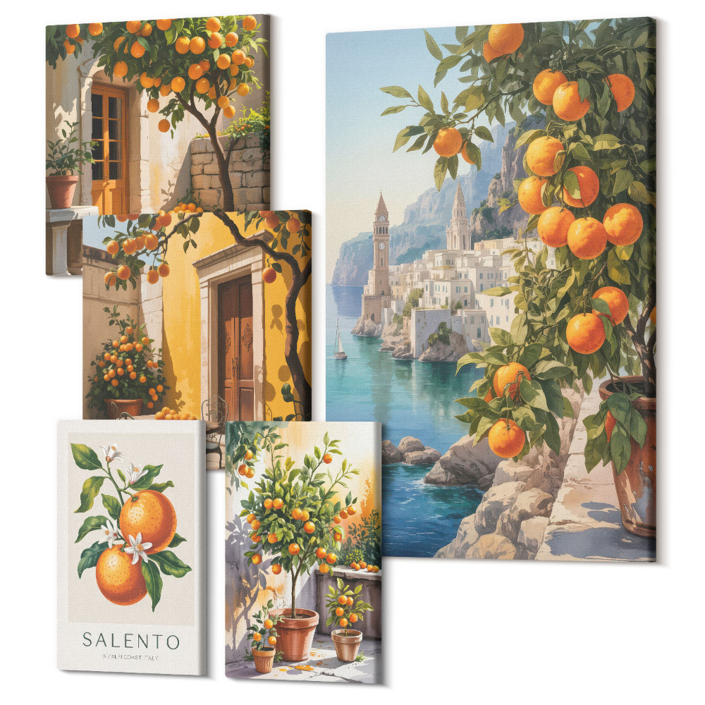 Öt részes vászonkép Légköri kilátás gyümölcsös díszítéssel a falon