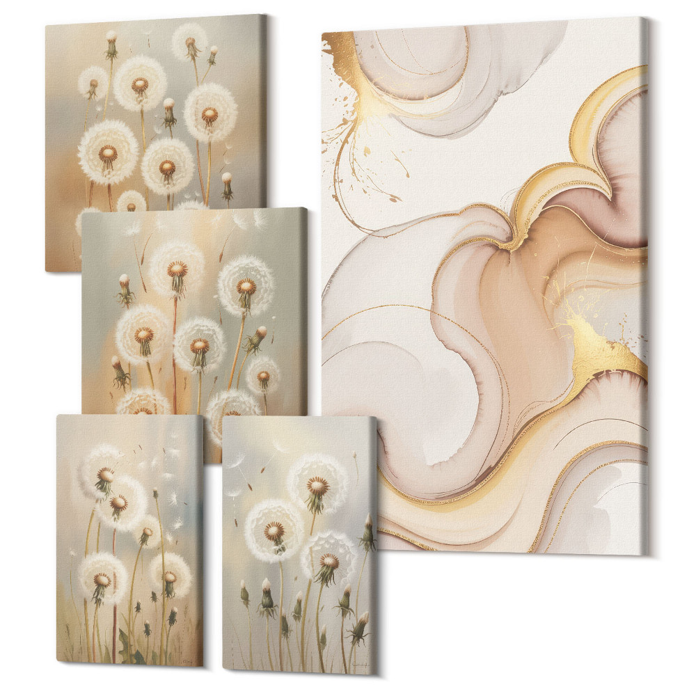 Öt részes vászonkép szett Virágmotívumok a természet finom árnyalataiban