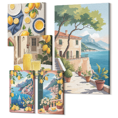 Vászonkép ötrészes Festői tájra néző citrom