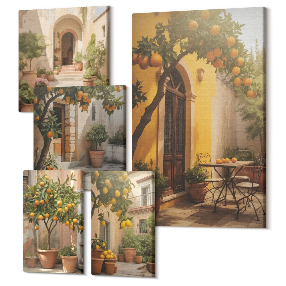Öt részes vászonkép szett Bájos utcák narancsfák között