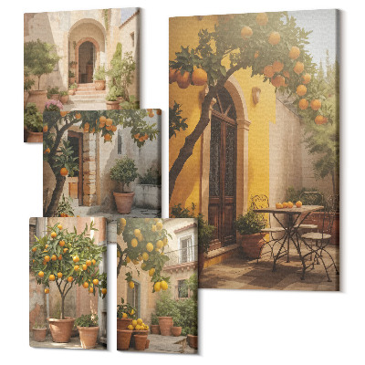 Öt részes vászonkép szett Bájos utcák narancsfák között