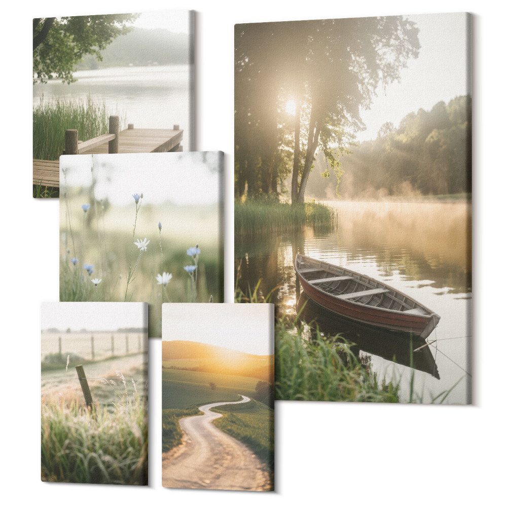 Vászonkép ötrészes Békés természeti tájak vízzel és növényzettel