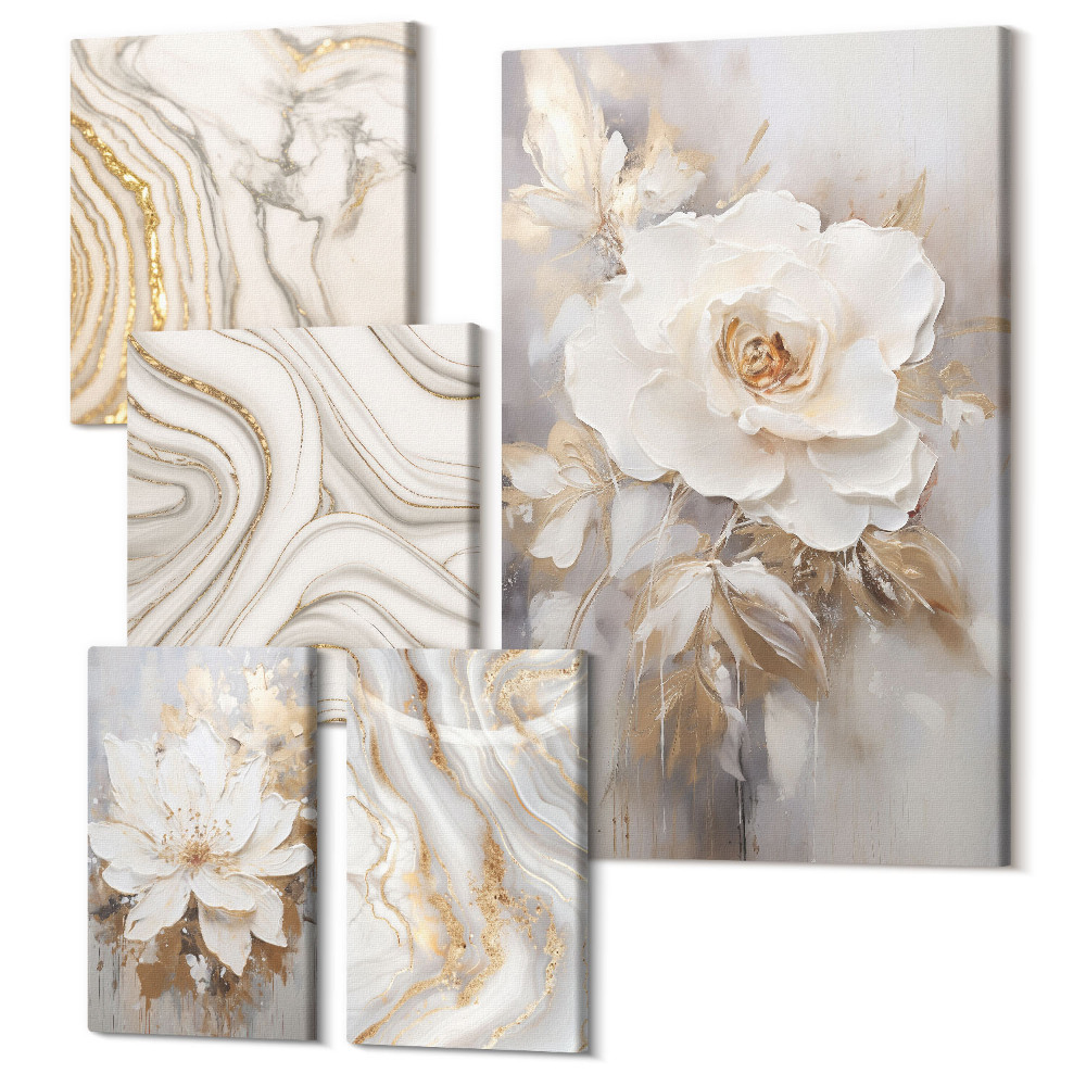 Vászonkép ötrészes Virágmotívumok és absztrakt minták elegáns stílusban