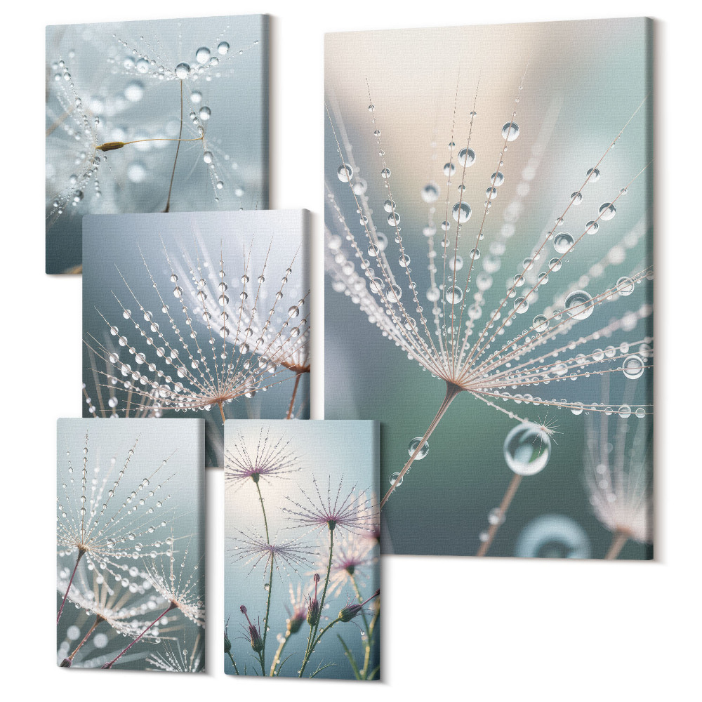Vászonkép ötrészes Harmatcseppek finom növényeken minimalista stílusban