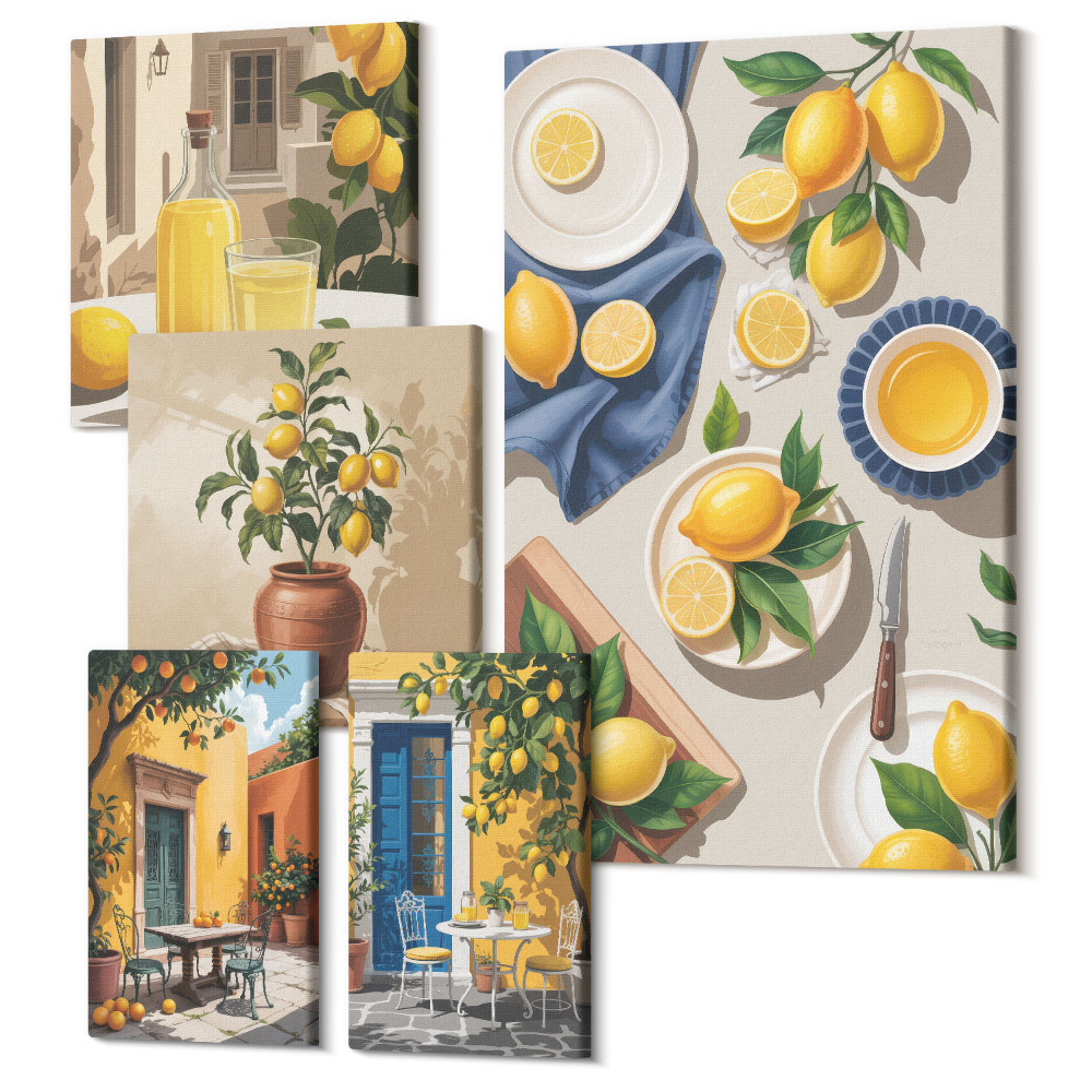 Öt részes vászonkép szett Citromos inspiráció mediterrán stílusban