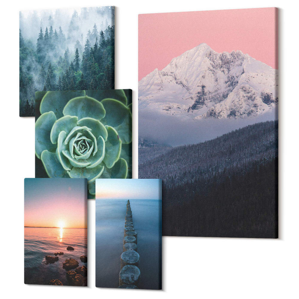 Öt részes vászonkép Természeti tájak hegyek tengeri növények boho stílusban