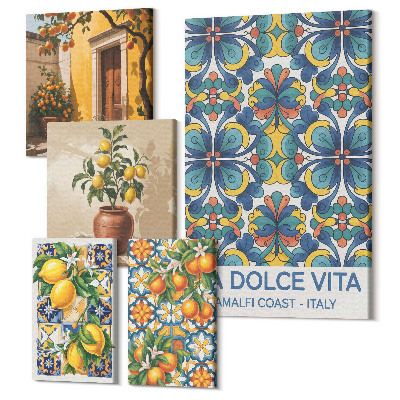 Vászonkép ötrészes Olasz citrus motívumok mediterrán stílusban