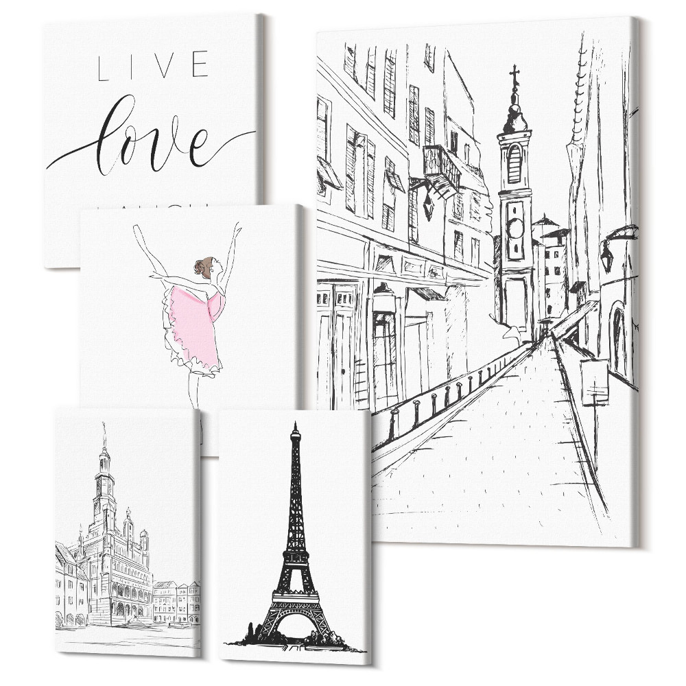 Öt részes vászonkép szett Stílusos inspiráció párizsi ékezetekkel és idézetekkel