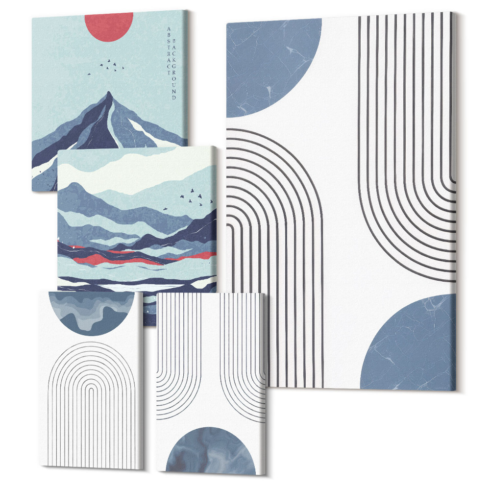 Öt részes vászonkép szett Absztrakt tájak geometriai formákkal és színekkel