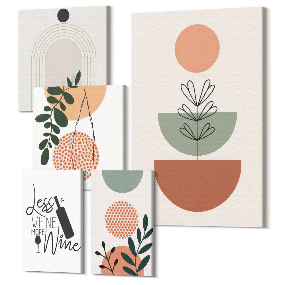 Öt részes vászonkép Stílusos dekorációk növényi motívumokkal és szlogenekkel