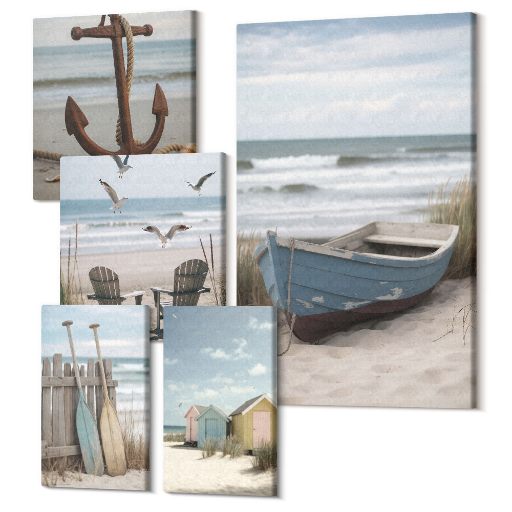 Vászonkép ötrészes Tengerparti hangulat, pihenés a tenger mellett és a tengerparton