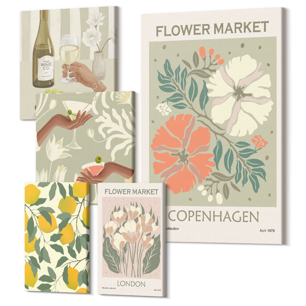 Öt részes vászonkép Vintage virágpiacok és gyümölcsök inspirációi