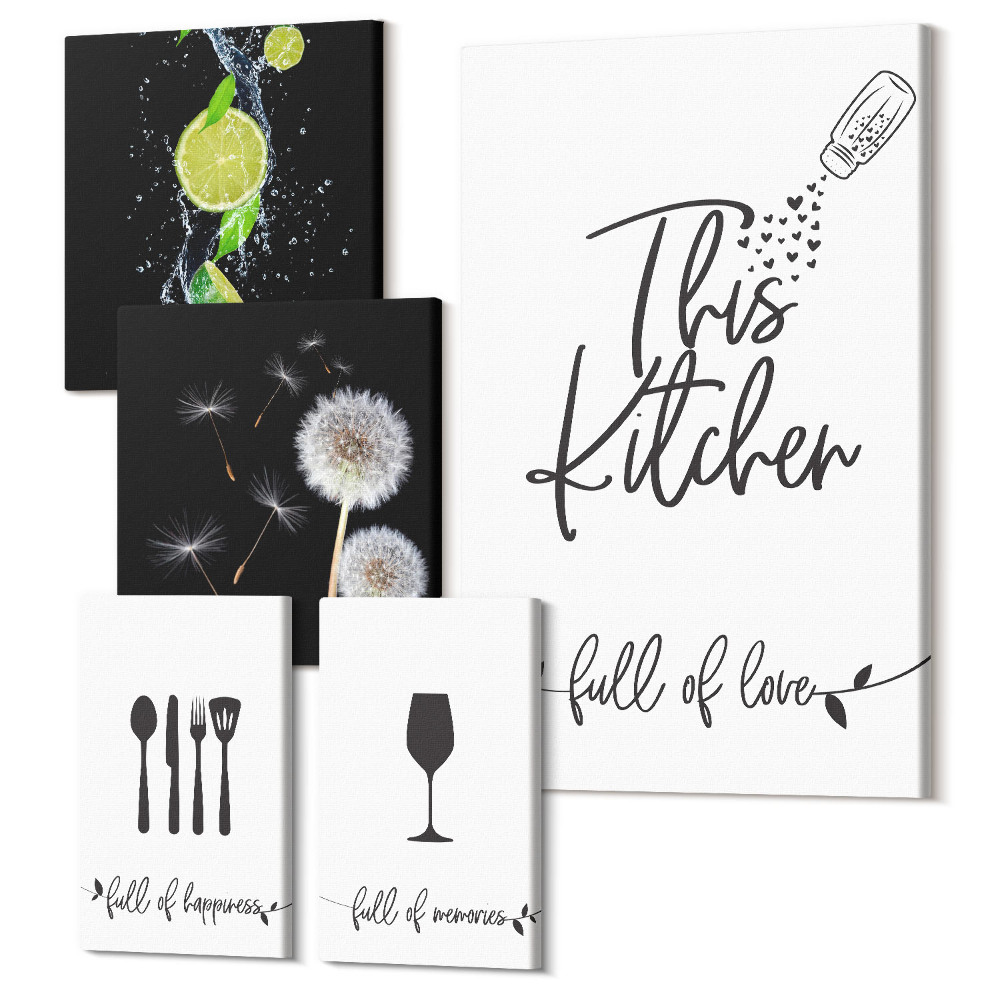 Vászonkép ötrészes Konyhai inspiráció a főzés és az evés szeretetével