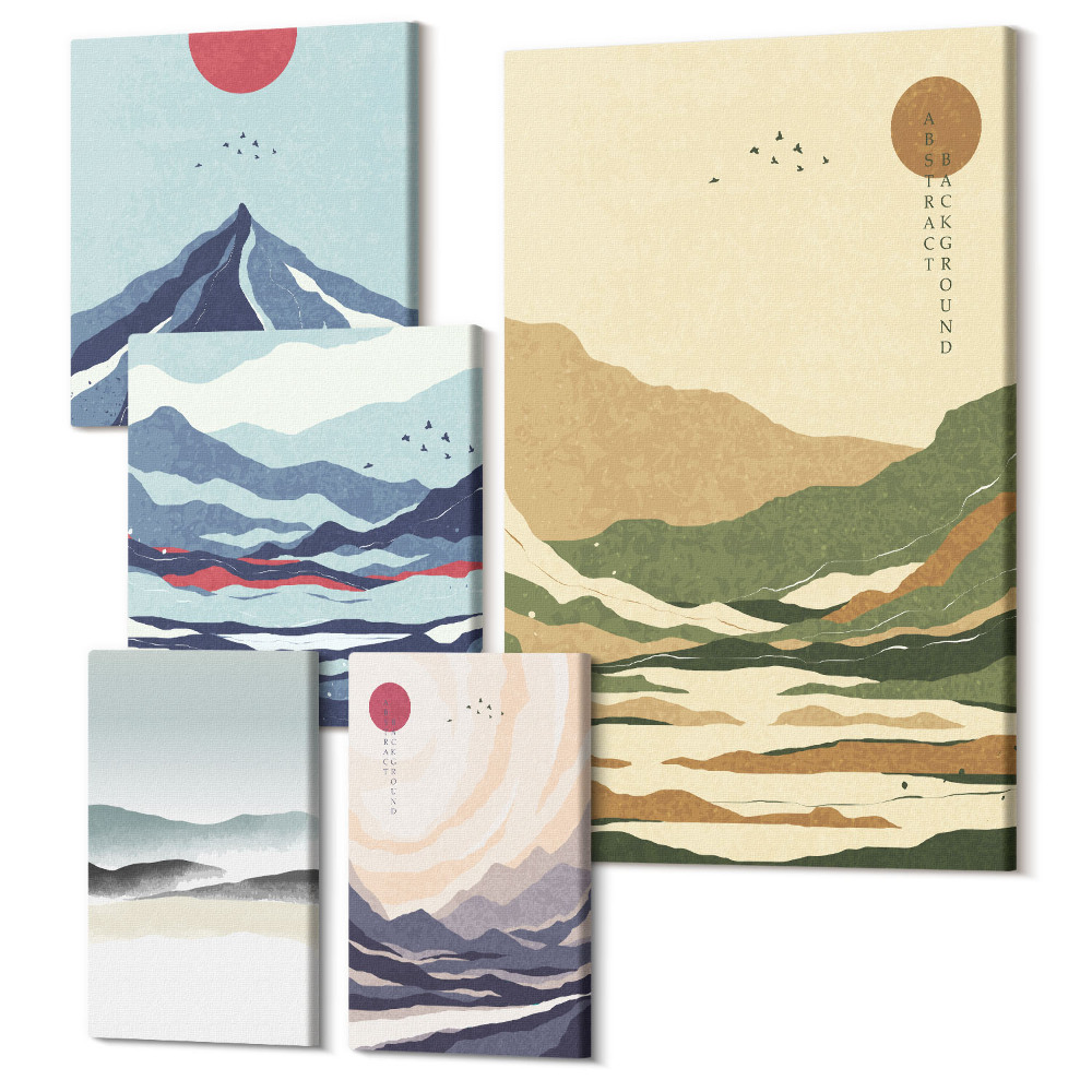 Öt részes vászonkép Hegyi tájak minimalista természeti motívumokkal